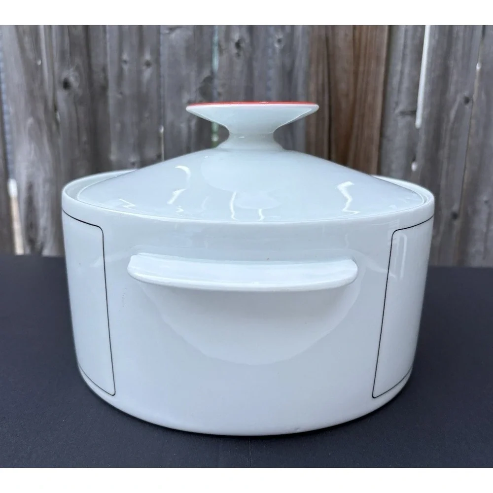 Vintage HTF Renner Medallion casserole dish orange op art design 1970's damage